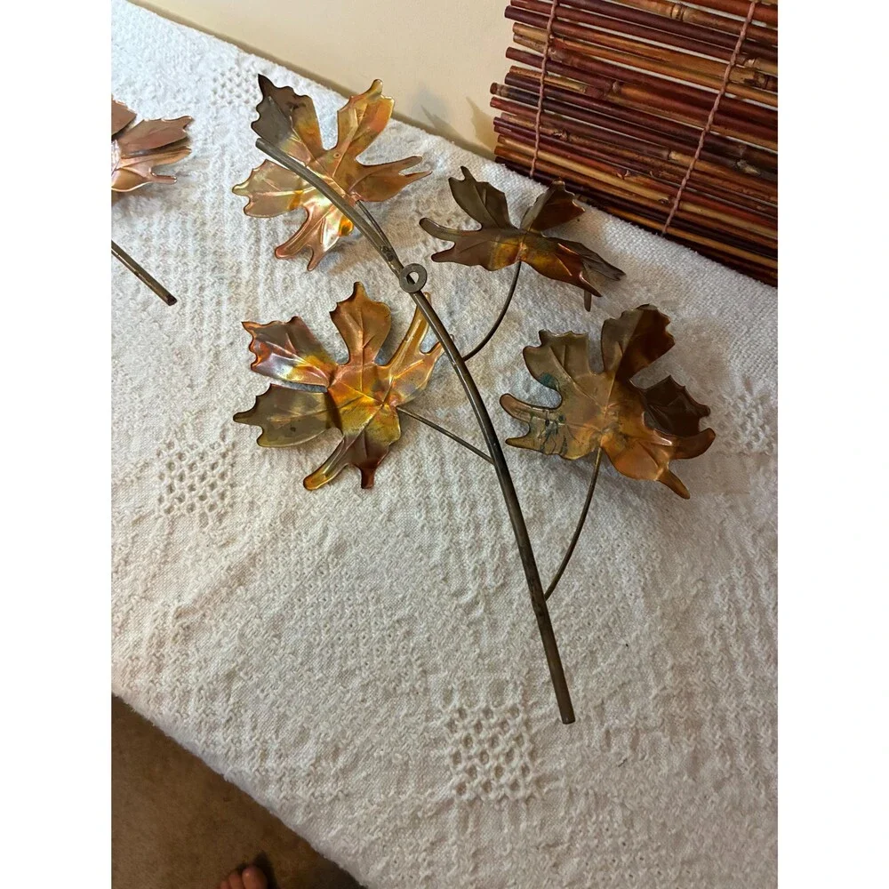 Vintage Metal Leaf Wall Art - Copper & Brass - Brutalist Autumn Decor (Set of 2)